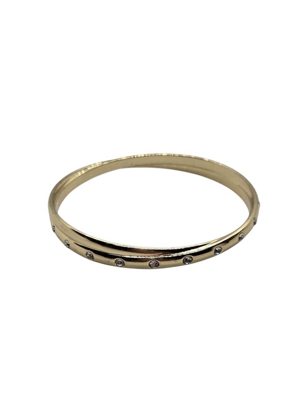 Gold Tone Rhinestone Bangle Bracelet Size 8 Classic Round Sparkle EUC